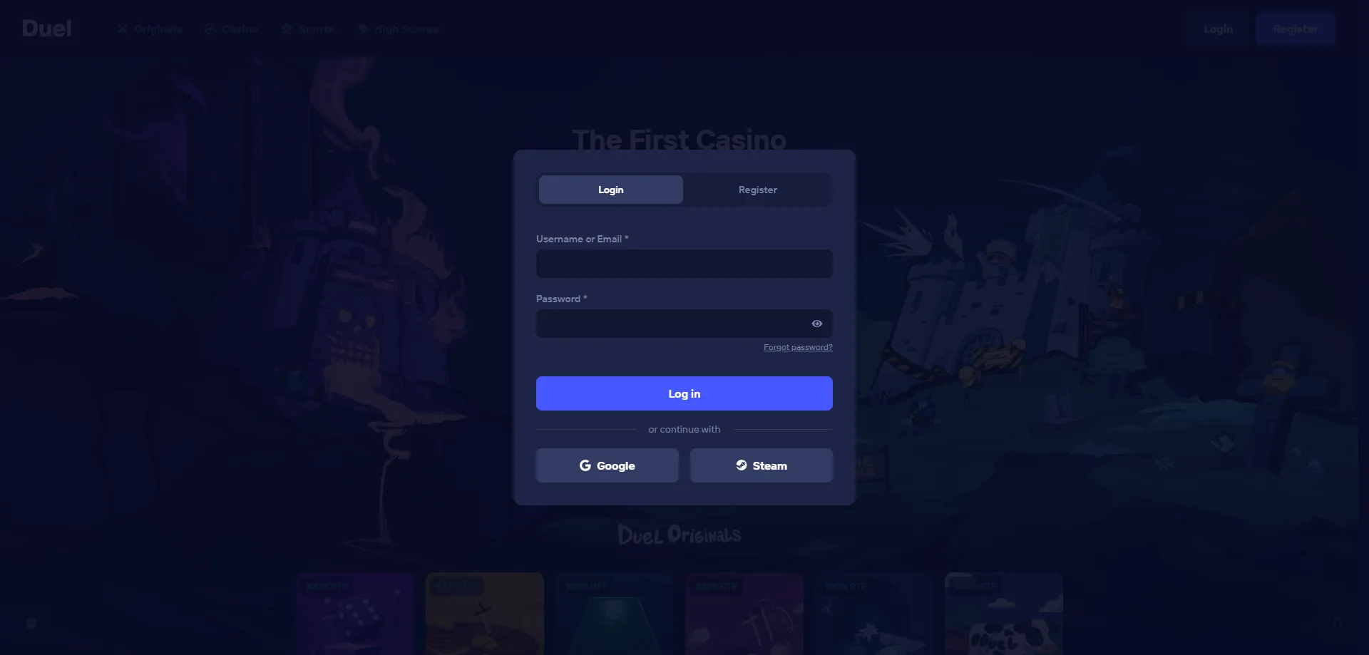 Inicio de sesión seguro en Duel Casino con protección 2FA